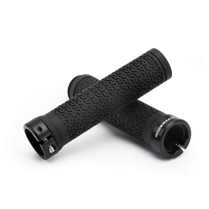MTB Bicycle Handlebar Grips – Soft Rubber Non-Slip Grips with Single-Sided Lock & End Plugs for Mountain Bikes