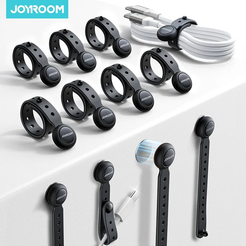 Joyroom Magnetic Cable Management Ties – 12/6PCS Adjustable Wire Organizer with Hook & Loop Straps for Home