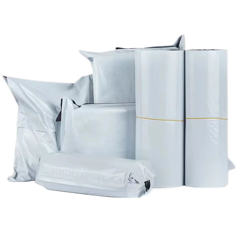 50Pcs Self-Adhesive Shipping Bags – Grey & White Plastic Courier Mailing Envelopes
