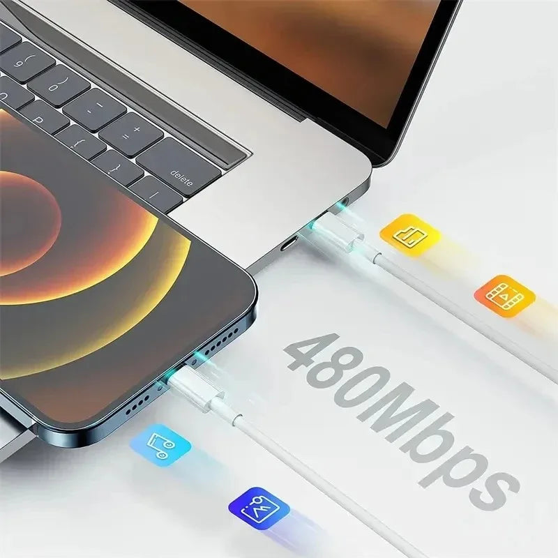 PD 60W USB-C to USB-C Fast Charging Cable – 2M Power Delivery Cord for iPhone 6-16 Series, iPad & USB-A Devices