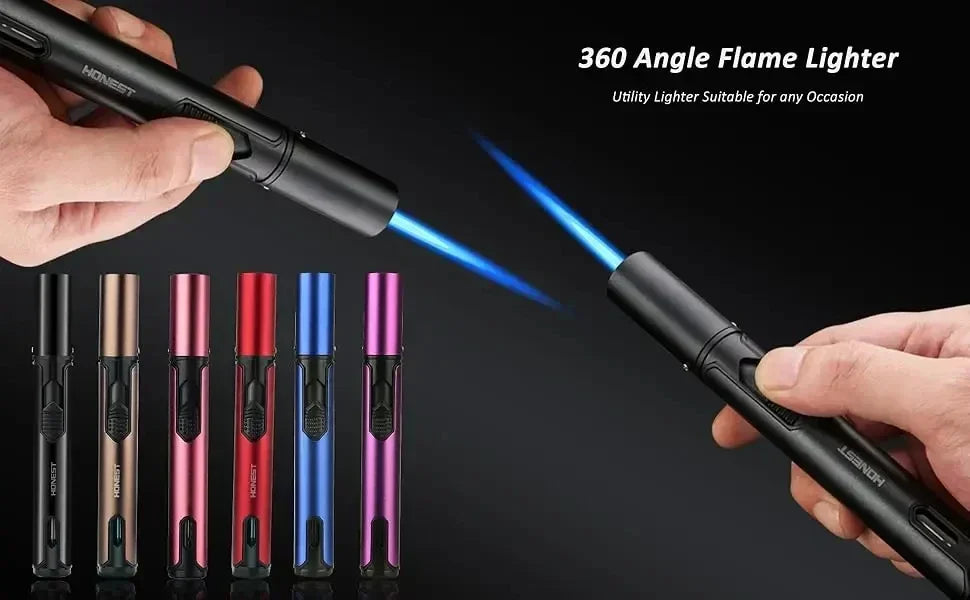 Honest Metal Windproof Torch Lighter – Refillable Pen Jet Flame for Kitchen, BBQ & Camping