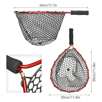 Folding Silicone Fish Net with Aluminum Alloy Pole | Small Mesh Landing Net for Easy Casting | Portable Fishing Tool