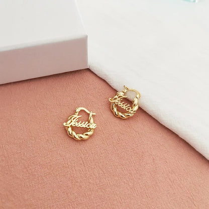 18mm Custom Name Earrings – Personalized Thick Twisted Hoop Earrings for Kids, Unique Gift Idea