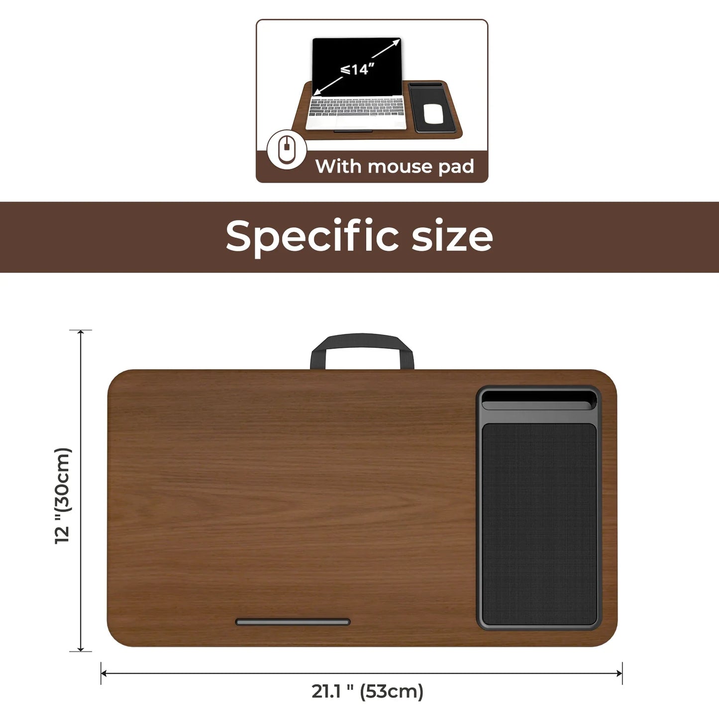 Lap Desk with Mouse Pad & Phone Holder – 21.1×12in Portable, Lightweight, Anti-Slip for Bed, Sofa, Couch