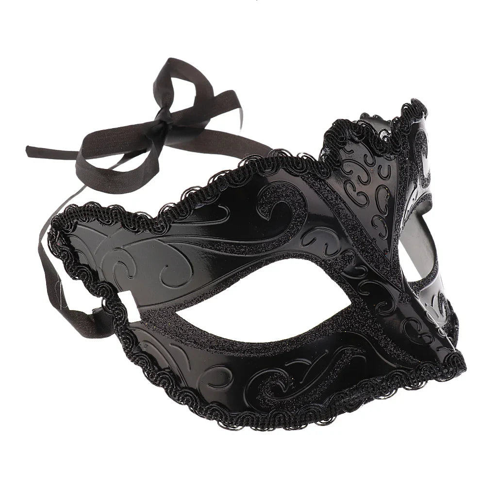 Black Lace Half Face Fox Mask – Venetian Masquerade Eye Mask with Tiara for Carnival & Party Wear