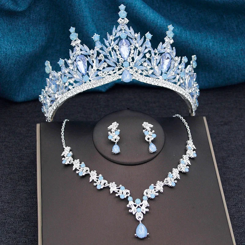 Princess Crown Bridal Jewelry Set - Tiara, Necklace and Earrings for Weddings and Prom