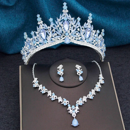 Princess Crown Bridal Jewelry Set - Tiara, Necklace and Earrings for Weddings and Prom