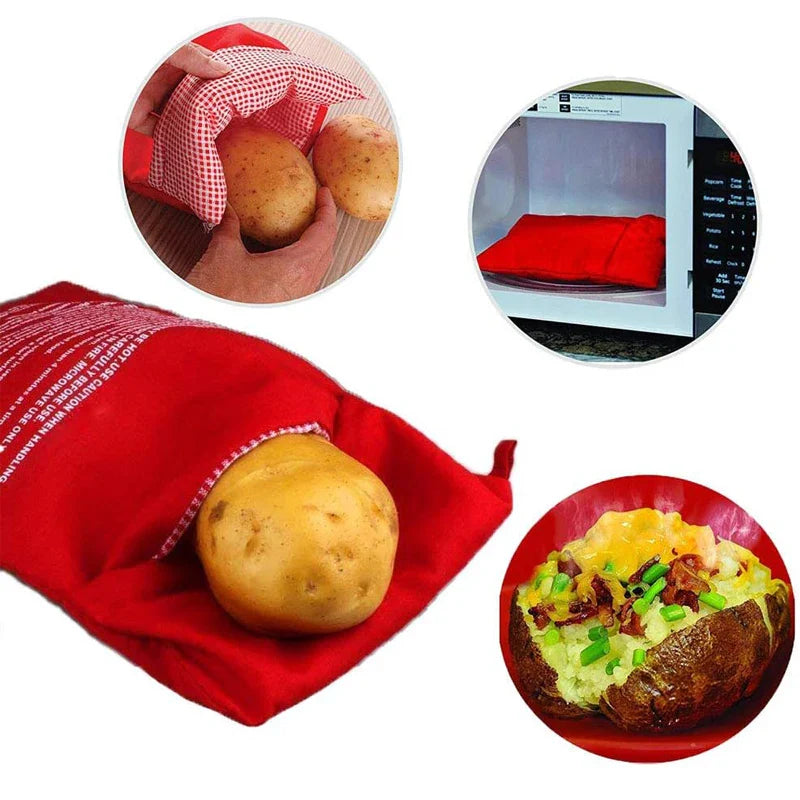 Reusable Microwave Potato Bag - Express Baked Potato Cooker for Perfect Potatoes in 4 Minutes - Red Baked Pouch