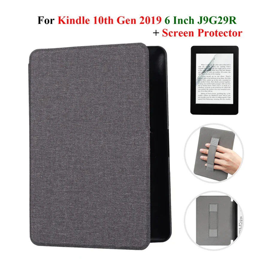 Kindle 10th Gen 6" Leather Case – Hand Strap & Screen Protector Cover with Wake/Sleep Function (2019, J9G29R)