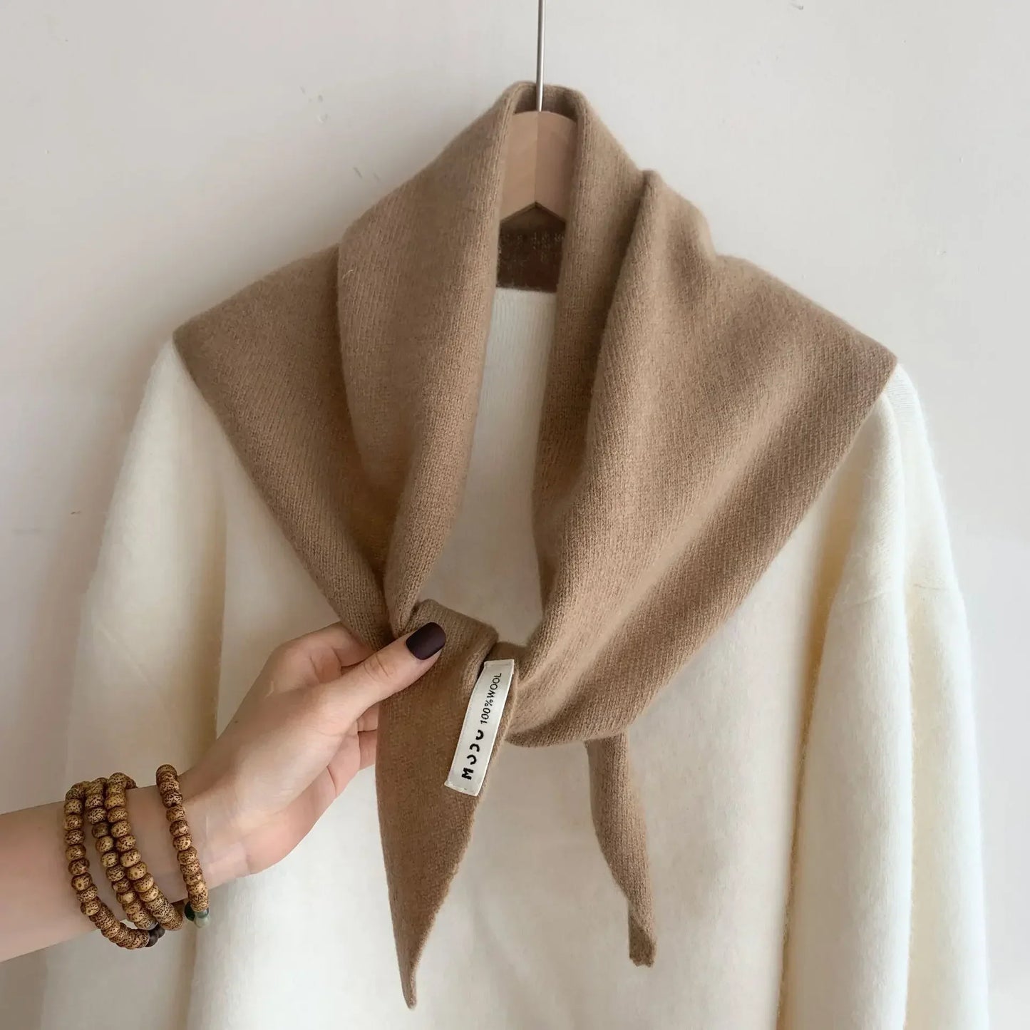 Women’s Wool Triangle Scarf – British Korean Knitted Headscarf & Warm Multi-Functional Wrap