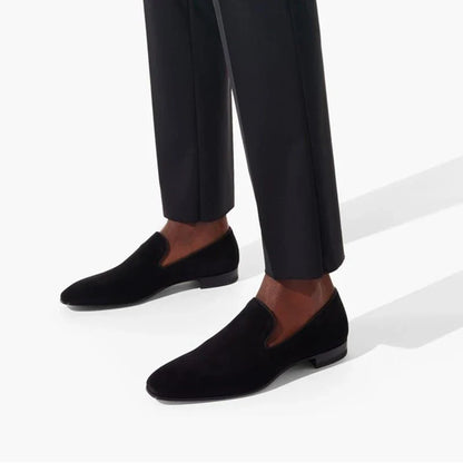 Men’s Red Bottom Loafers - Flock Slip-On Party Dress Shoes Sizes 38-48