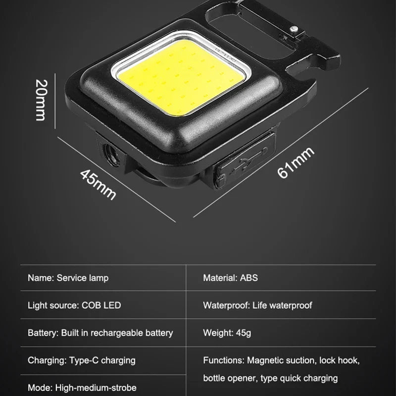 COB Flashlight Keychain - Mini Portable EDC Lamp with 4 Lighting Modes, Waterproof for Outdoor Camping & Emergencies