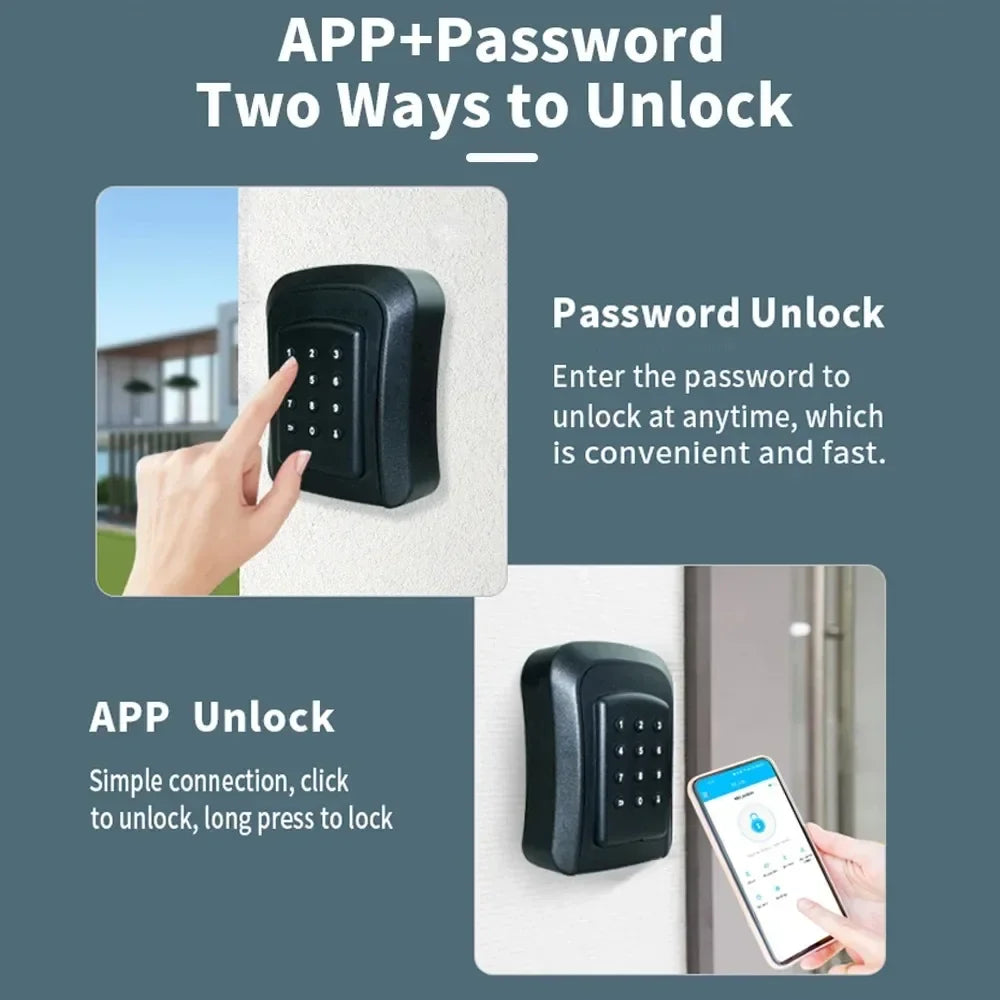 Tuya/TTlock Smart Password Key Box – Outdoor IP65 Waterproof Anti-Theft Wall Mount Security Safe in ABS/Metal