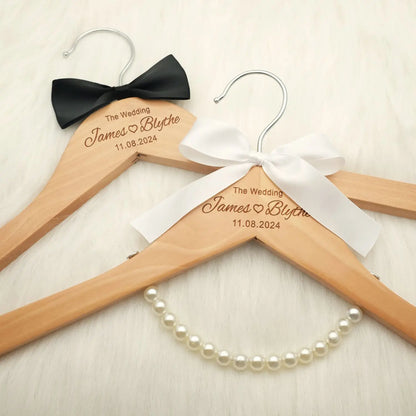 Personalized Wedding Dress Hanger - Custom Bridal Hanger with Engraved Names & Date, Bridal Shower Gift