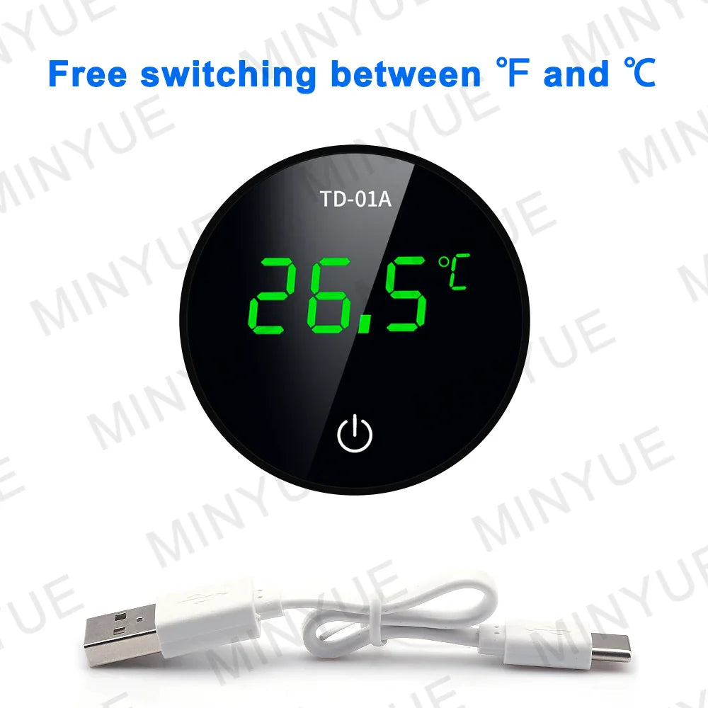 MINYUE LCD Digital Aquarium Thermometer – High Precision External Fish Tank Thermometer with Type-C Charging (-9.9 to 50℃)