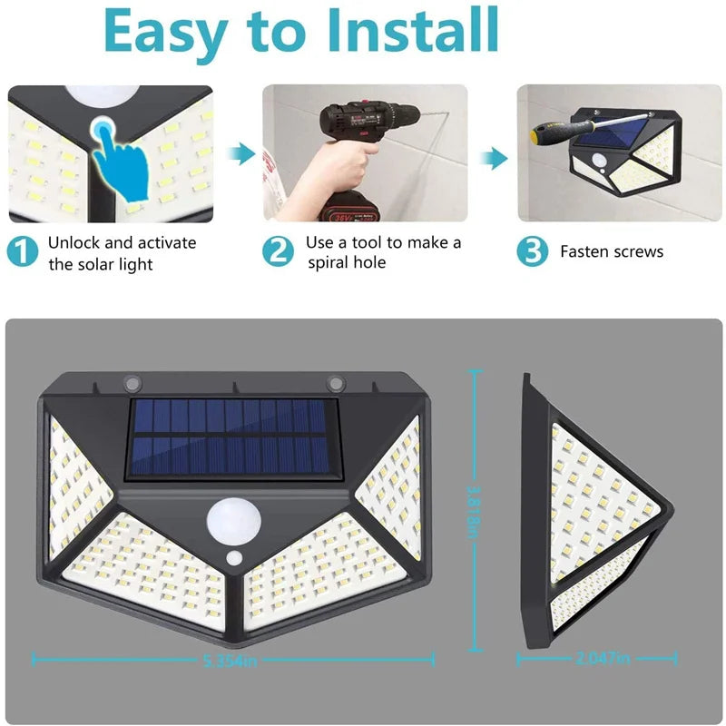 12 Pack Solar Outdoor Lights – 100 LED Wall Lamps with Motion Sensor, 270° Lighting Angle for Backyard and Garden