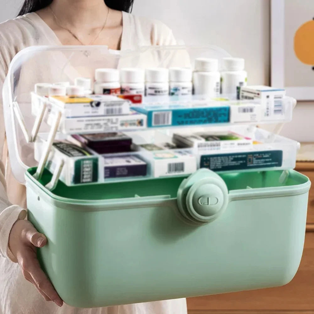 3-Layer Large Capacity Medicine First Aid Kit – Portable Multi-Layer Plastic Medical Storage Box for Household Use