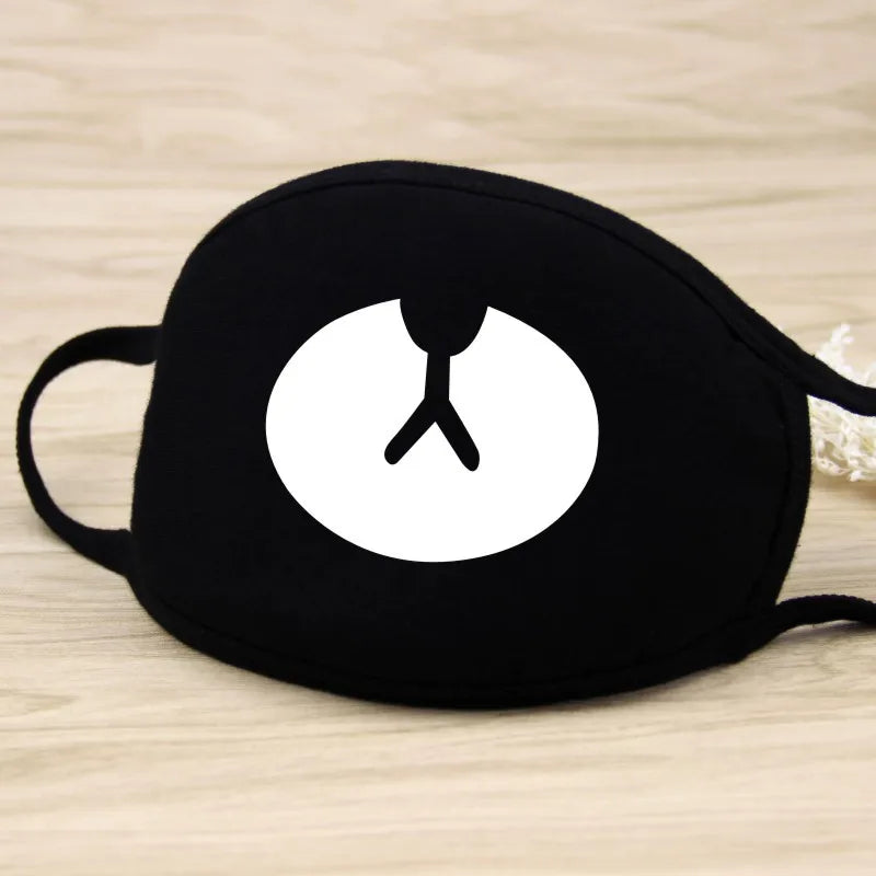 Black Cotton Winter Mask — Unisex Thickened Half-Face Cotton Cartoon Pattern Anti-Dust Respirator