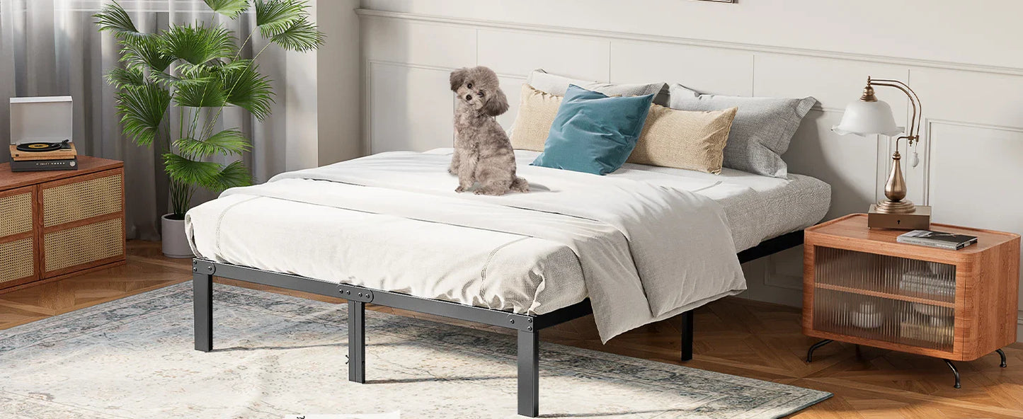 Metal Bed Frame with Storage – Twin, Full, Queen & King Size Platform with Steel Slat Support 350lbs