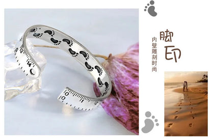 925 Sterling Silver Ruler Bracelet — Creative Footprint Roman Numeral Bangle TYB120