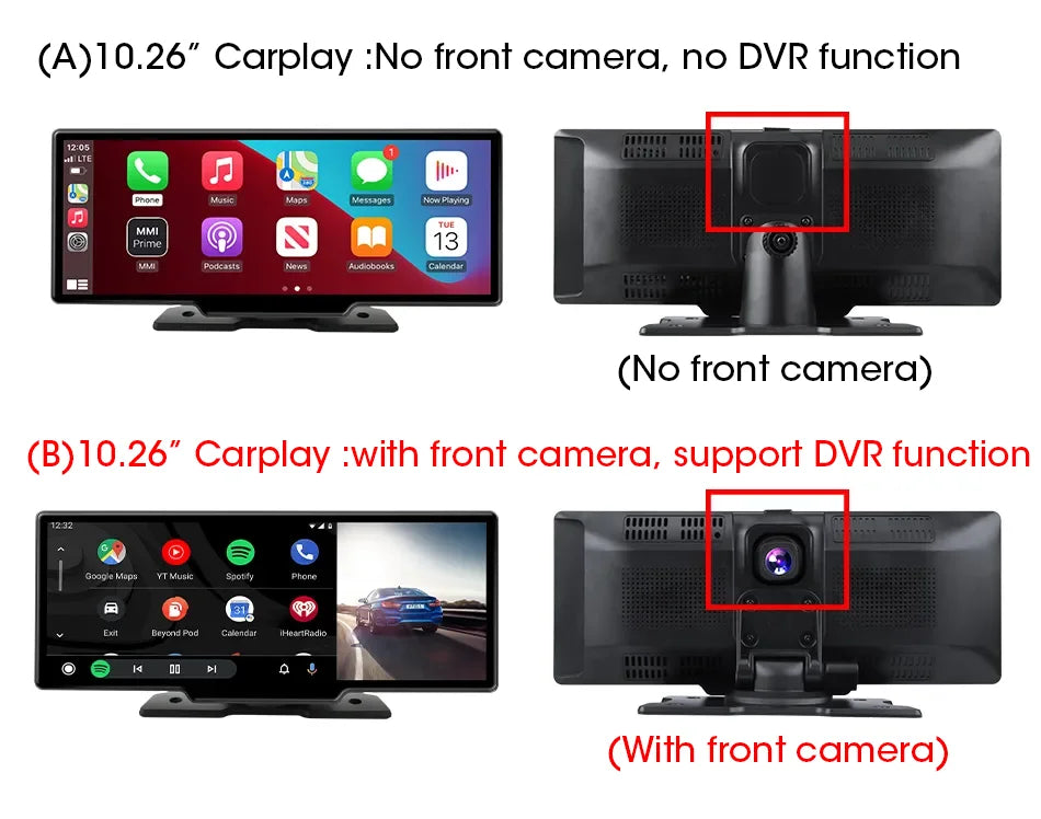 Srnubi 10.26 Inch Dash Cam Rearview Mirror - CarPlay & Android Auto DVR with GPS Navigation, Video Dashboard Monitor