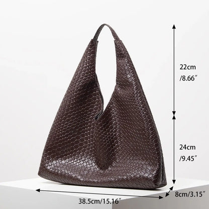 Women's Retro Artificial Leather Woven Shoulder Bag – Large Capacity Tote, Casual Armpit Bag, Daily Work & Shopping Bag (Random Pattern)