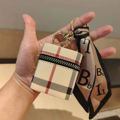 Mini Striped Textured Bucket Bag – AirPods & Small Items Case with Coin Purse and Hook (Fits AirPods 1/2/3/4/Pro)