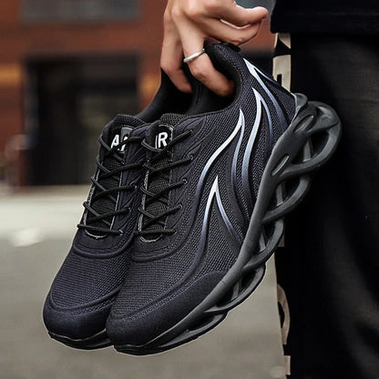 Men's Fashion Running Shoes - Flame Printed Knit Athletic Sneakers, Lightweight Blade Cushioning Jogging Trainers