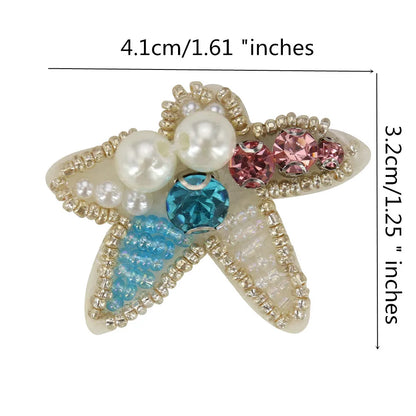 Marine Series Rhinestone Patches - Handmade Shell Starfish Seahorse Leaf Beaded Sewing Appliques for DIY Clothing
