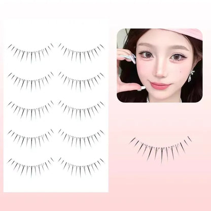 5 Pairs Manga False Eyelashes – Wispy Soft Cluster Lashes Natural Thick Clear Band Korean Anime Style Makeup Lashes
