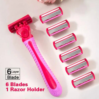 Women’s 6-Layer Manual Safety Razor Set – 1 Handle + 18 Stainless Steel Replaceable Blades