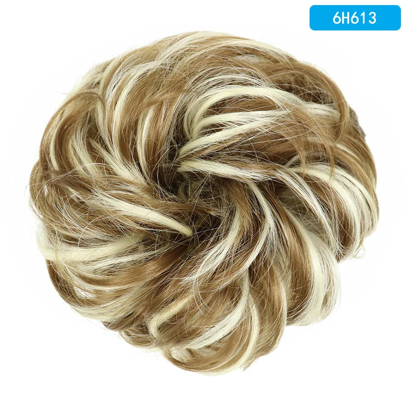 AZQUEEN Messy Bun Hair Extension – Synthetic Curly Wave Chignon Scrunchie, Elastic Band Updo Hairpiece for Women