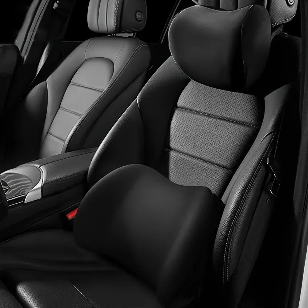 Memory Foam Car Headrest & Lumbar Support Cushion – Ergonomic Neck and Back Pillow for Car & Office Chair