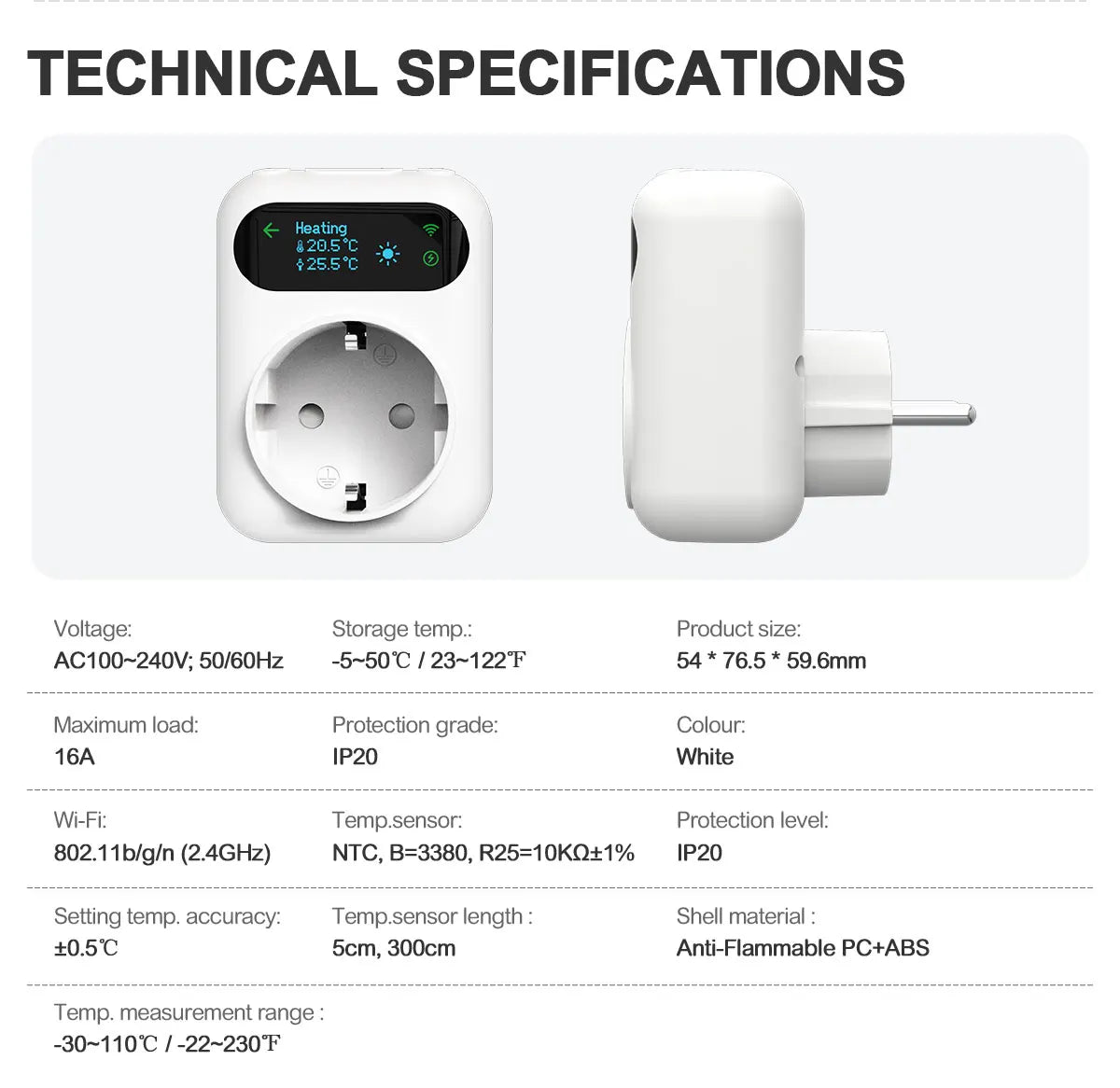 Smart WiFi Thermostat Plug – Tuya Wireless Temperature Controller for Boiler, Fan, Heating & Cooling, Alexa & Google Home Compatible