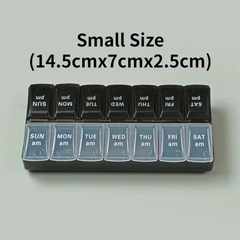 Weekly Travel Pill Organizer Box – 7-Day Portable Medicine & Vitamin Storage with 14 Grid Compartments