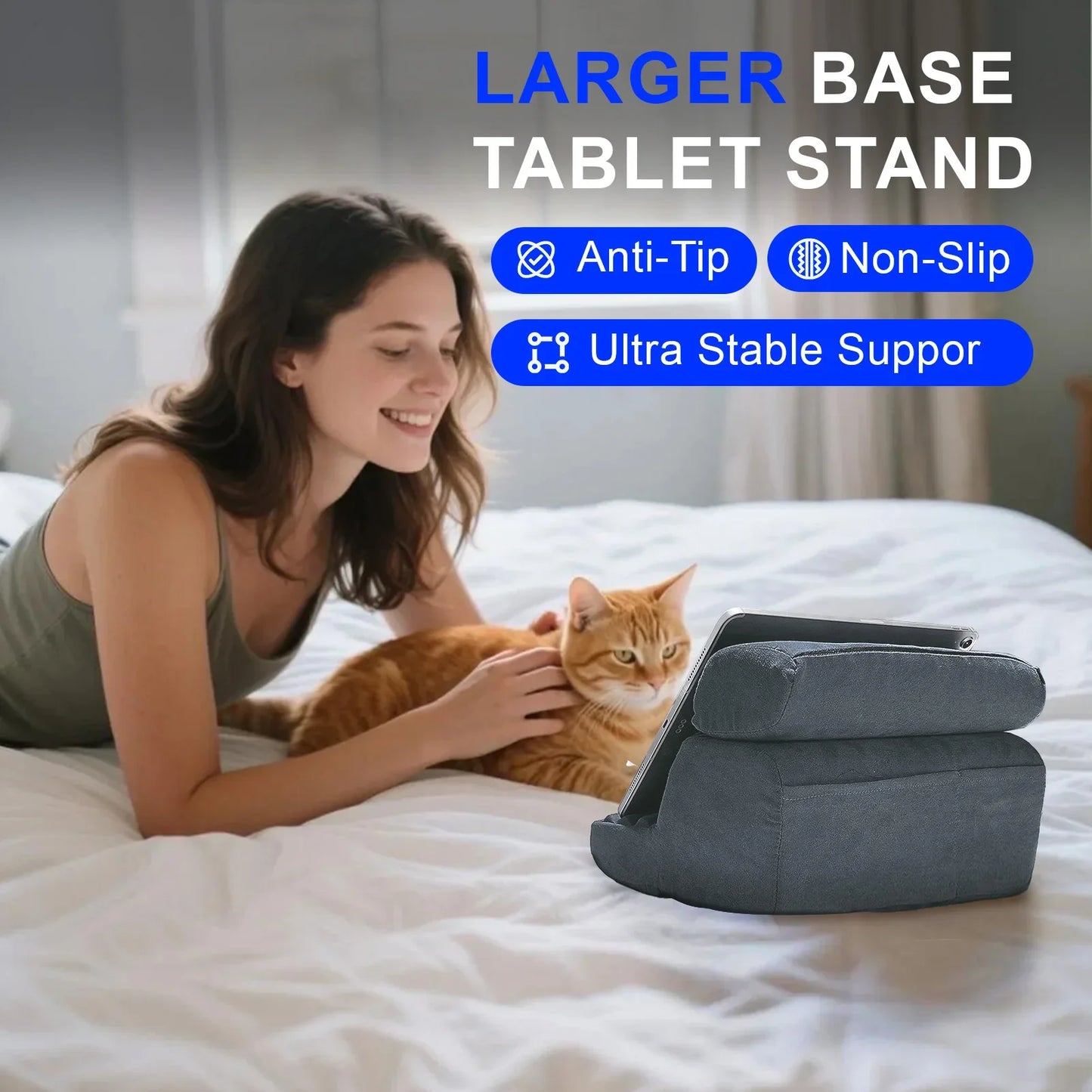 Xnyocn Foldable Tablet Pillow Stand – Soft Lap & Desk Holder with Stylus Pocket for iPad Pro
