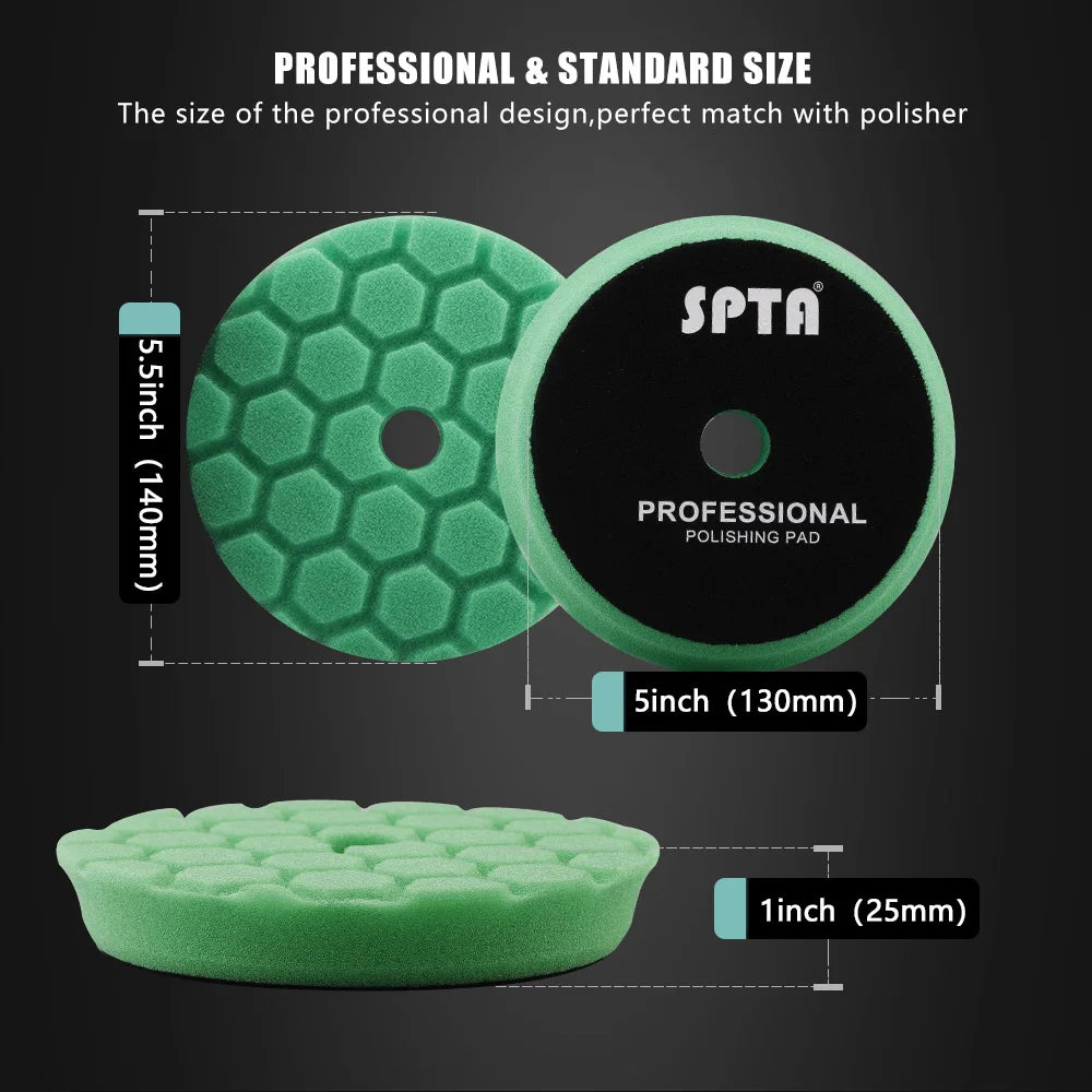 SPTA 5Pcs Car Sponge Wool Polishing Pads Set – 3", 5", 6" for DA/RO/GA Buffer Polisher, Buffing & Waxing