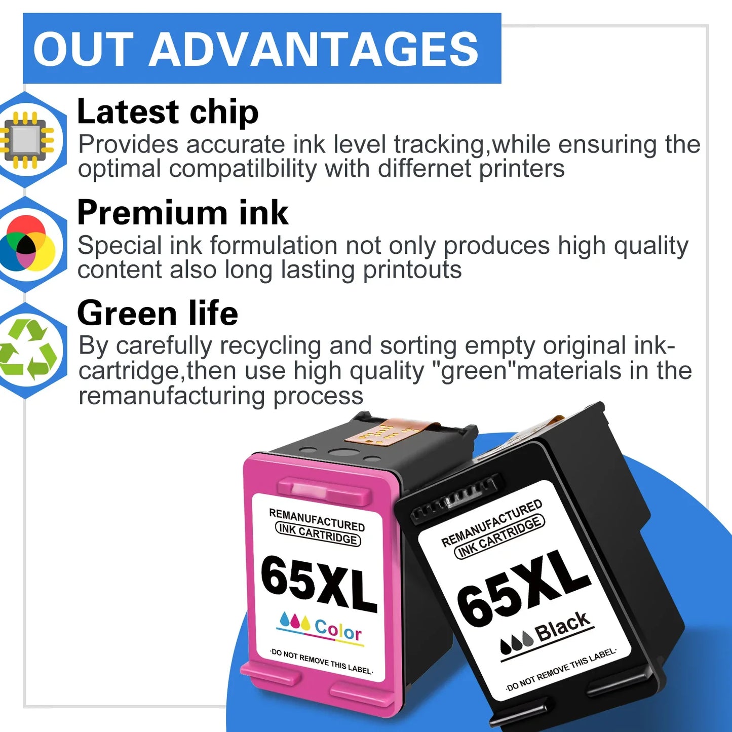 ALIZEO 65XL High Yield Ink Cartridge for HP 65 HP Envy 2655 3733 3735 3752 3755 3758 5010 5012 5014 5020 5030 Printers Compatible Ink Replacement Cartridge