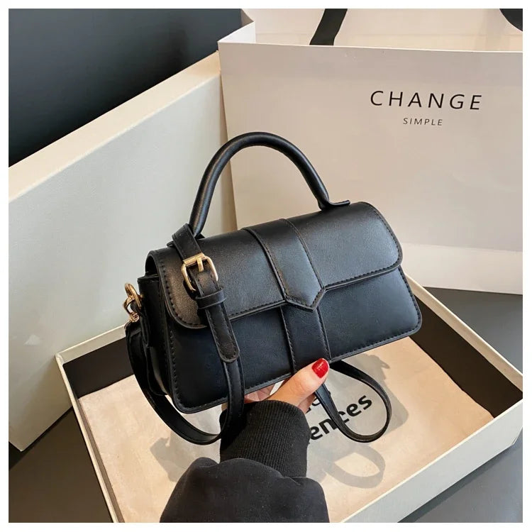 PU Leather Shoulder Bag for Women – Fashion Crossbody Vintage Underarm Square Satchel Handbag (Black)