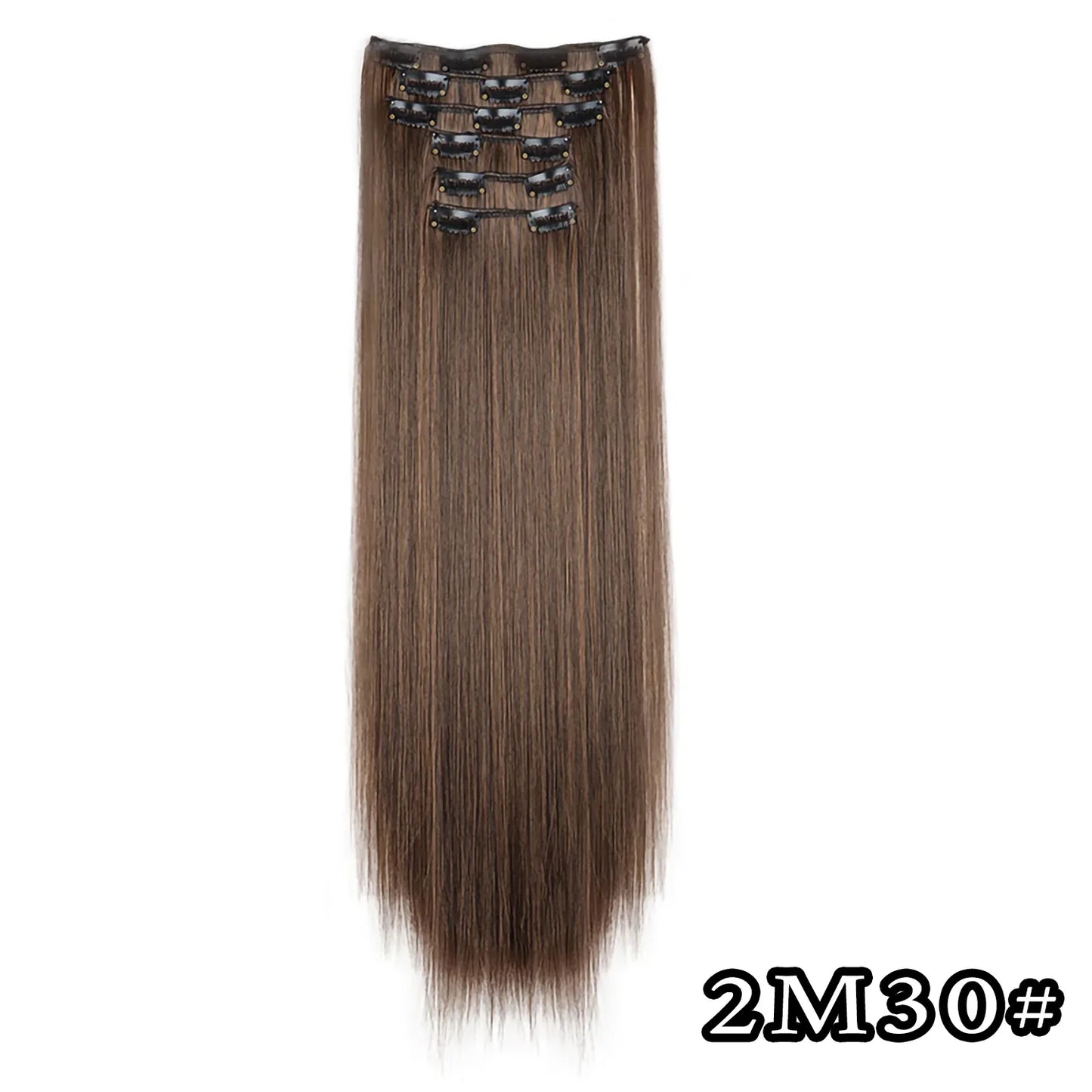 24-Inch 16 Clips-in Hair Extensions – Long Straight Synthetic Blonde & Black Hairpieces, Heat Resistant for Daily Use
