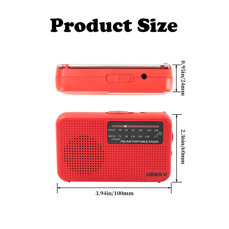 Mini FM/AM Two-Band Radio — 1W Loud Speaker with 3.5mm Headphone Jack & 180° High-Performance Antenna for Home Use