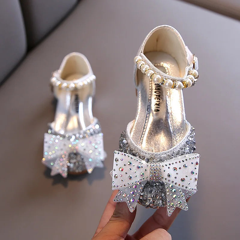Girls Princess Sequin Sandals - Pearl Bow Party & Occasion Shoes