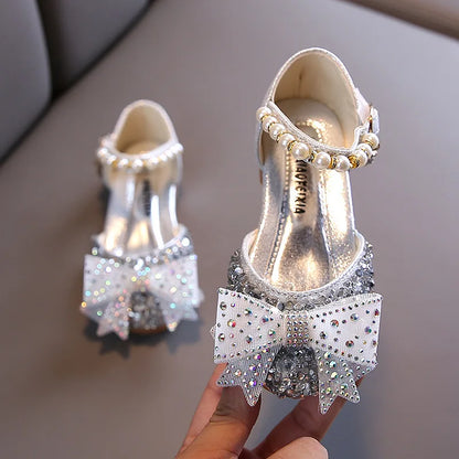 Girls Princess Sequin Sandals - Pearl Bow Party & Occasion Shoes