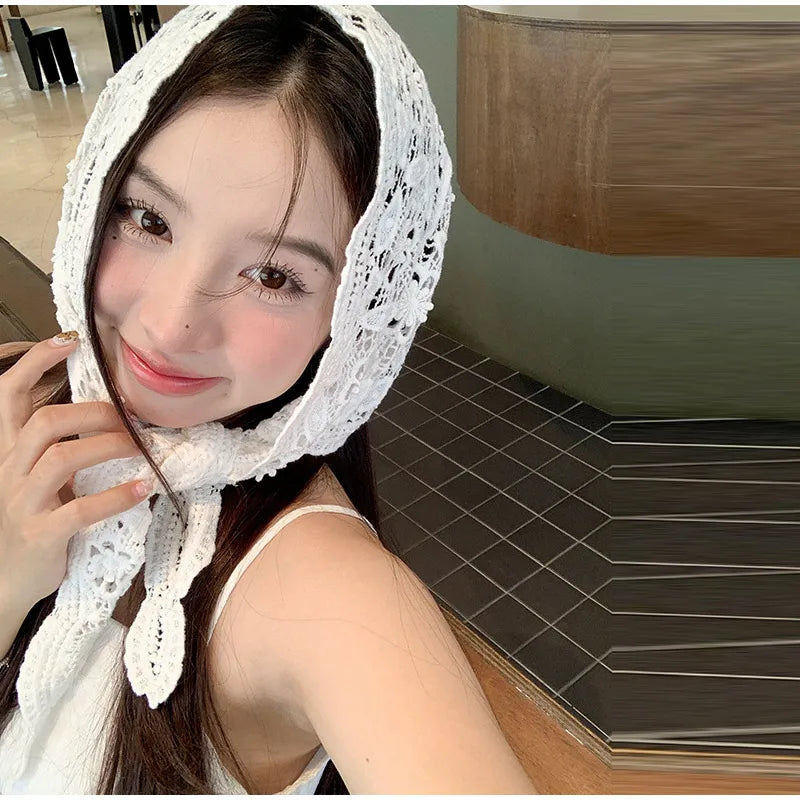 French Countryside Bohemian Waist Belt Scarf – Triangular Lace Handkerchief Knitted Fashion Waist Tie Accessory
