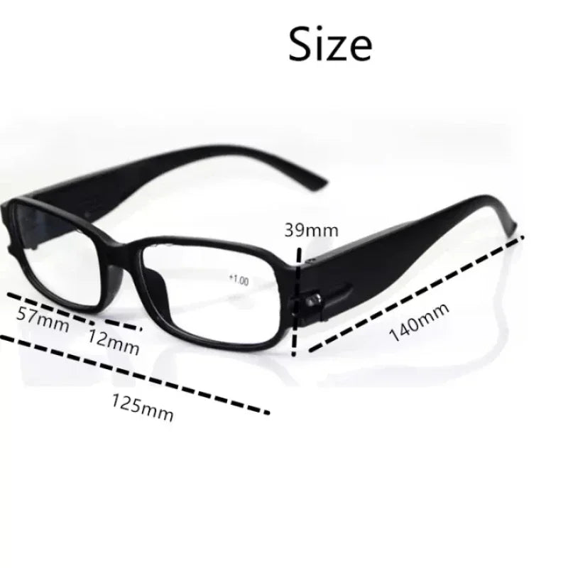 Unisex LED Reading Glasses – Light-Up Night Presbyopic Eyeglasses for Men & Women, Multi-Strength Magnifier Spectacles