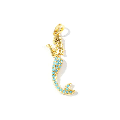 Blue Cubic Zirconia Ocean Charm Pendant Set – 18K Gold Plated Starfish, Mermaid & Conch DIY Necklace Jewelry