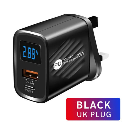 20W USB-C PD Fast Charger with Digital Display - Type C Wall Charging Adapter for iPhone, Samsung, Xiaomi, Huawei