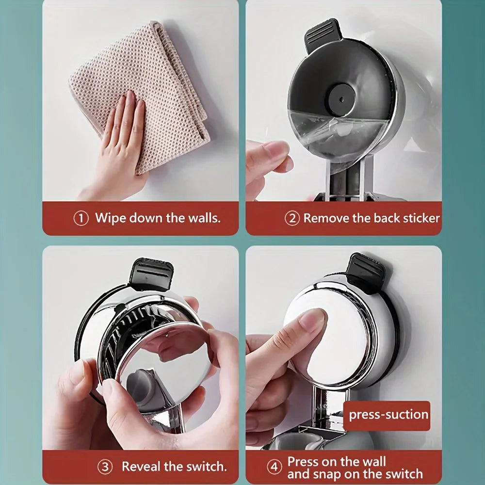 360° Adjustable Shower Head Support – Suction Cup Holder with Plating for Bathroom Wall Mount and Shower Rail