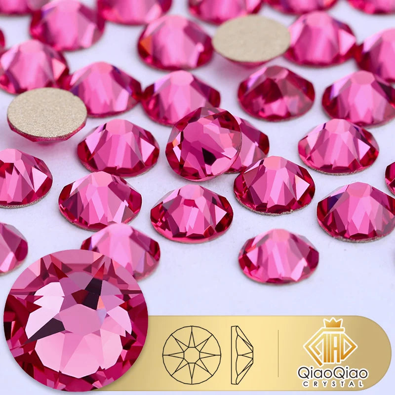 QIAO 2088 Crystal Nail Art Rhinestones — Flat Back Non-Hotfix Strass for DIY Nail Decorations (8 Big + 8 Small)