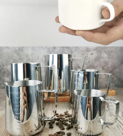 Stainless Steel Milk Frother Jug — Latte Pitcher with Measurement for Coffee & Espresso Barista Tools